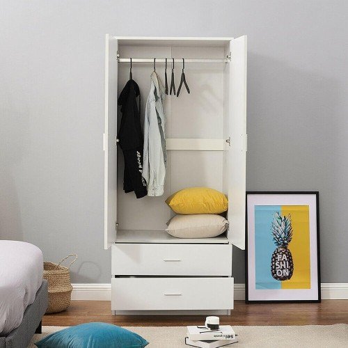 Spacious white wardrobe with multiple compartments
